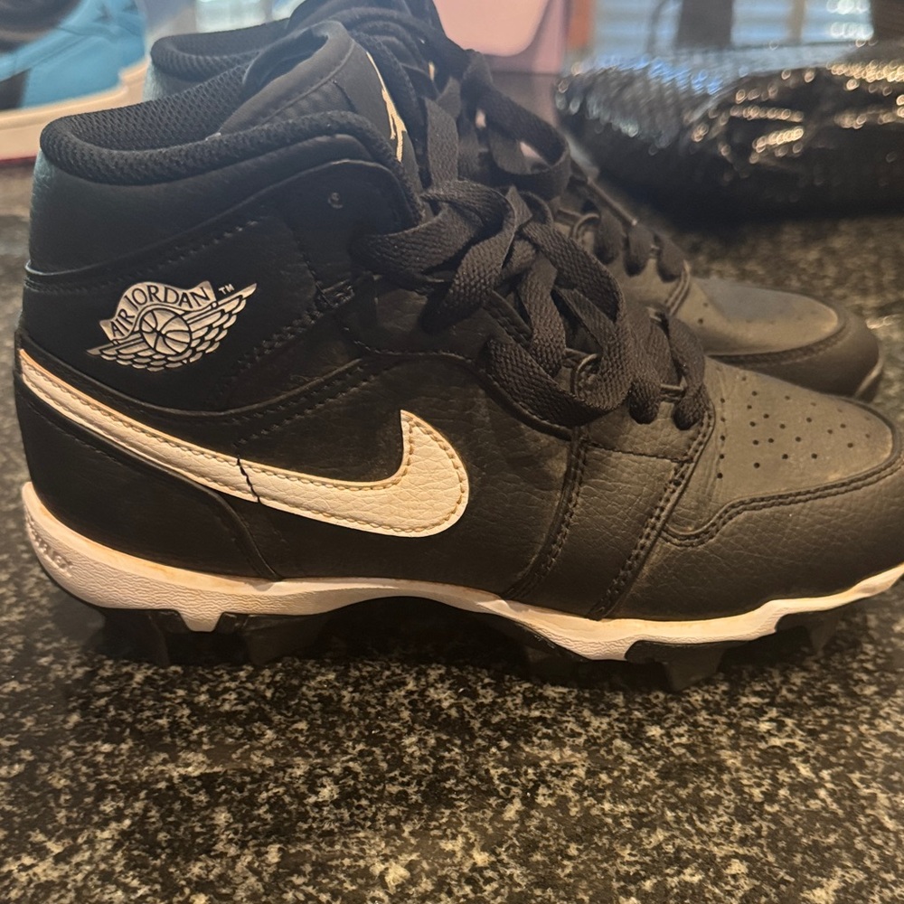 Kids Nike Black and White High-Top Air Jordan Football Cleats
